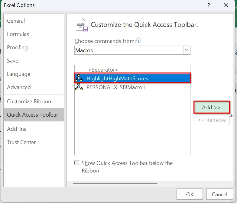 Add a Macro Button to The Quick Access Toolbar