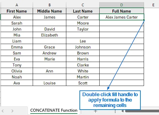 Concatenate Columns Using CONCATENATE Function