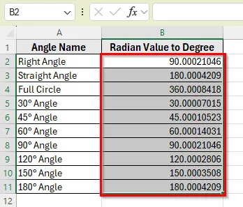 Convert Radians to Degrees Using a Simple VBA Macro