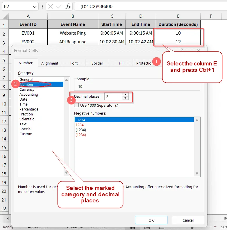 Calculating Time Difference in Seconds