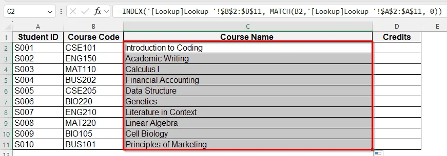 Create a Lookup Table Using INDEX-MATCH Formula
