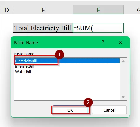 How to Paste Range Name in Excel Formula