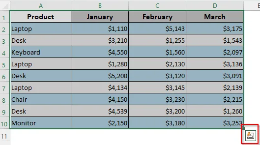Insert Total Row with Quick Analysis Tool