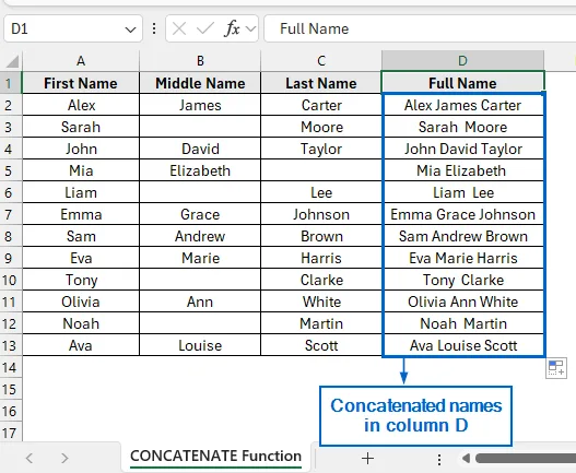 Concatenate Columns Using CONCATENATE Function