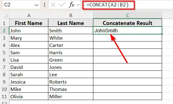 CONCAT Function Joins Without a Separator