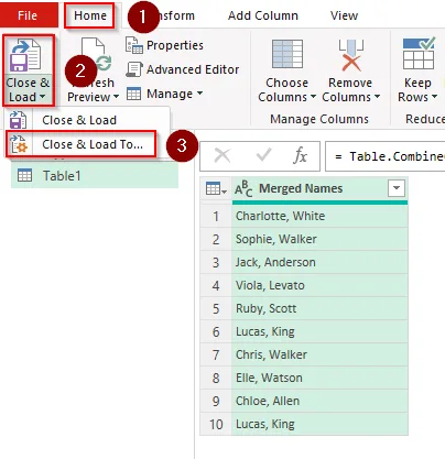 Using the Power Query Tool to Add a Comma Between Names
