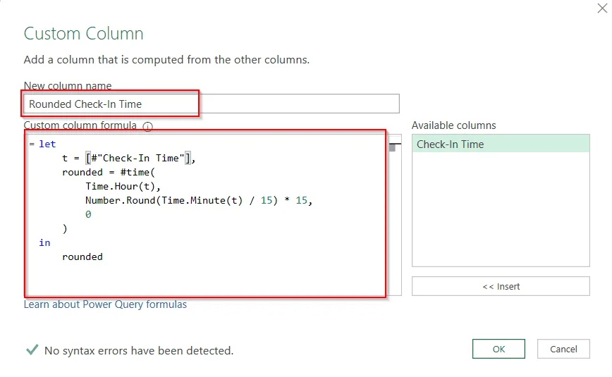 Using Power Query to Round Time
