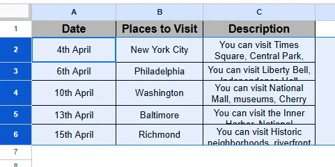 Resizing Row or Column