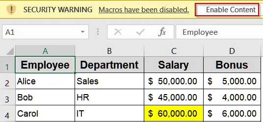 Enable Macros for Your Current Workbook
