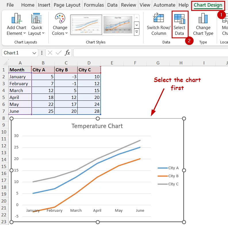 select data option on the ribbon