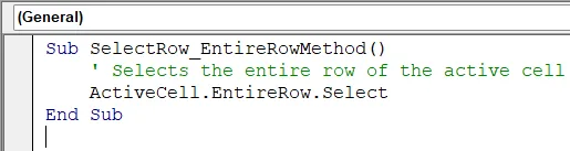 Select Entire Row of Active Cell Using ActiveCell.EntireRow.Select Statement