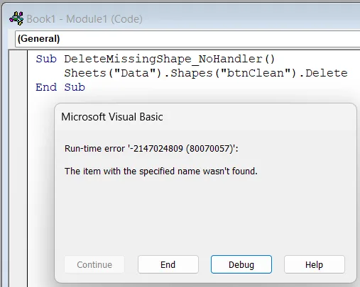 Use On Error Resume Next to Skip a Missing-Shape Error in Excel VBA