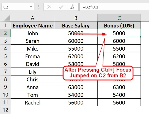 Using Keyboard Shortcut to Trace Dependents in Excel
