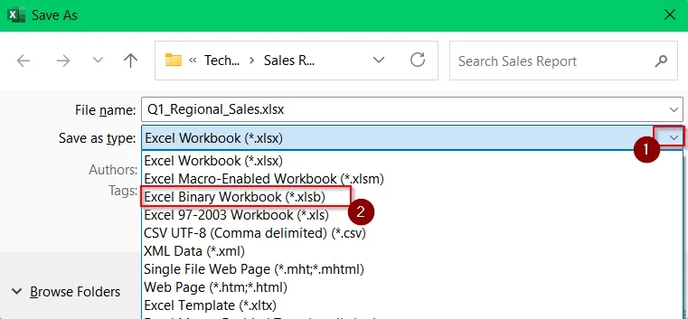 Save as Excel Binary Workbook (.xlsb) to Compress Excel File For Email
