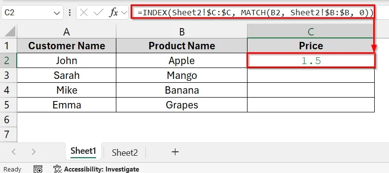 Combining INDEX & MATCH Functions to Reference Cell in Another Sheet Based on Cell Value