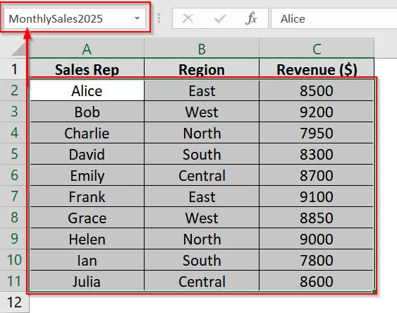 Application of Formulas Tab to Paste Range Names in Excel