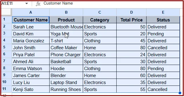 Using the Sort Range Feature to Keep Data Intact