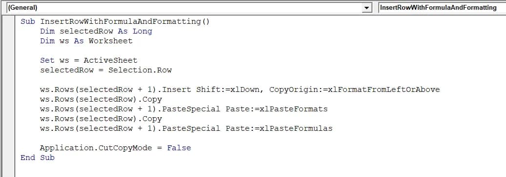 Insert Row with Formula and Formatting