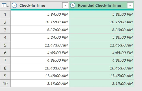 Using Power Query to Round Time