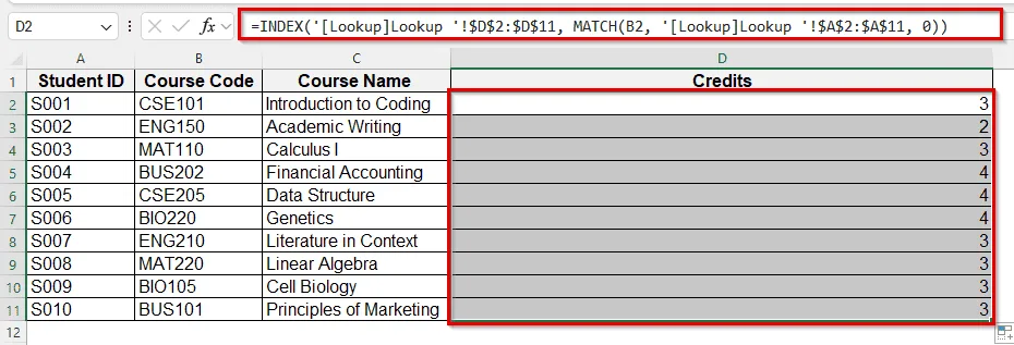 Create a Lookup Table Using INDEX-MATCH Formula