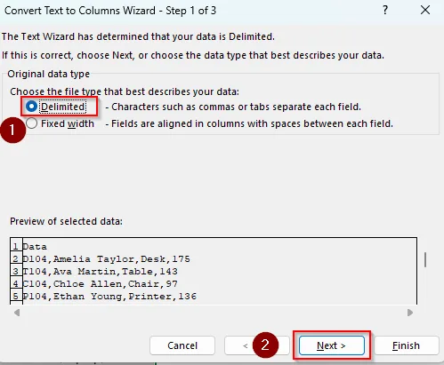 Convert Existing Text Data into Table with the Text to Columns Wizard