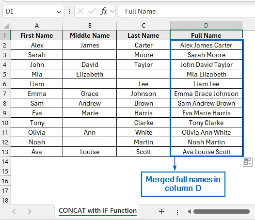 Combine Columns Using CONCAT and IF Functions