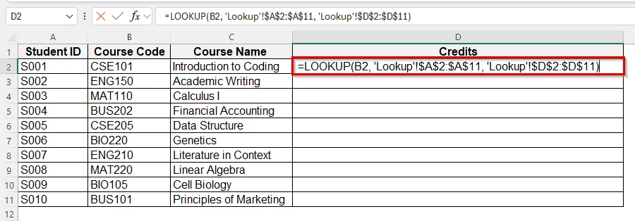 Create a Lookup Table Using LOOKUP Function
