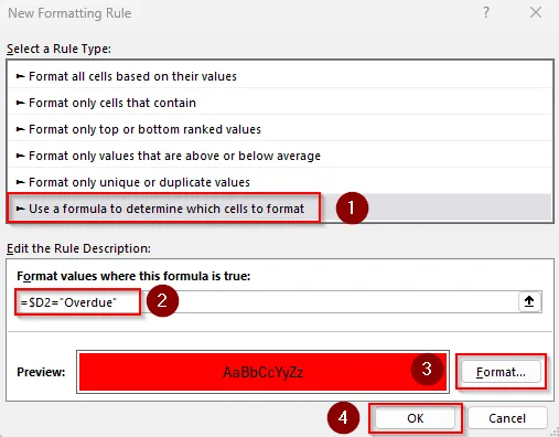 Formatting the Entire Row Based on the Text Result