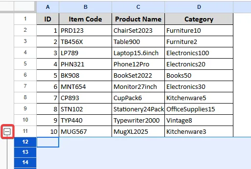 Hiding Rows or Columns as a Group