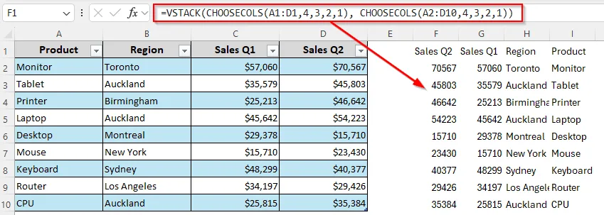 Rearrange Table Structure at a 180° Angle Using a Formula