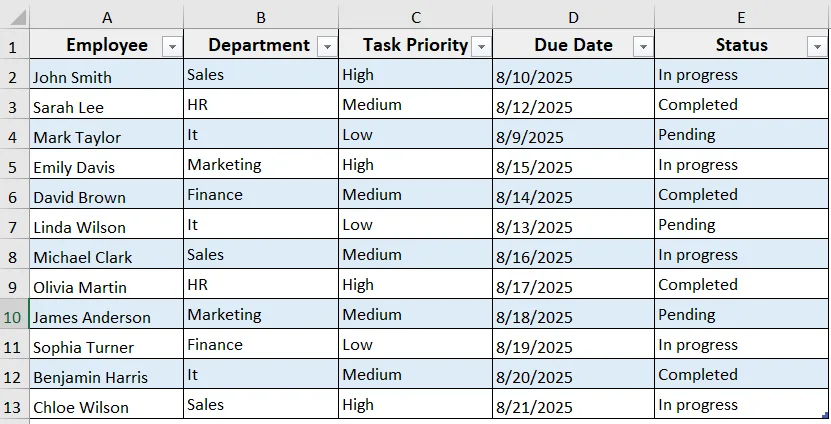 Sort an Excel Table by Column Name