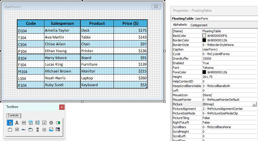 Create a Floating Table with VBA Macro