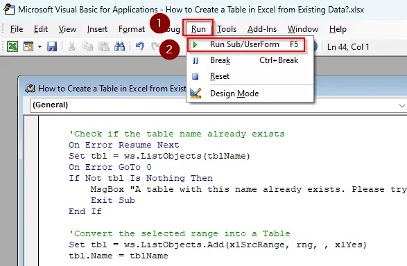 Customize VBA Macro to Make a Table from Existing Data