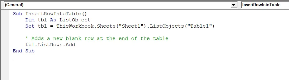 Insert Row into an Excel Table with VBA