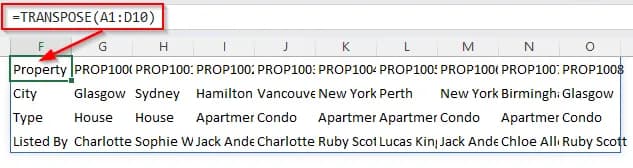 Using the TRANSPOSE Function to Flip Table Rows and Columns