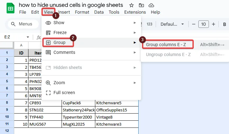 Hiding Rows or Columns as a Group