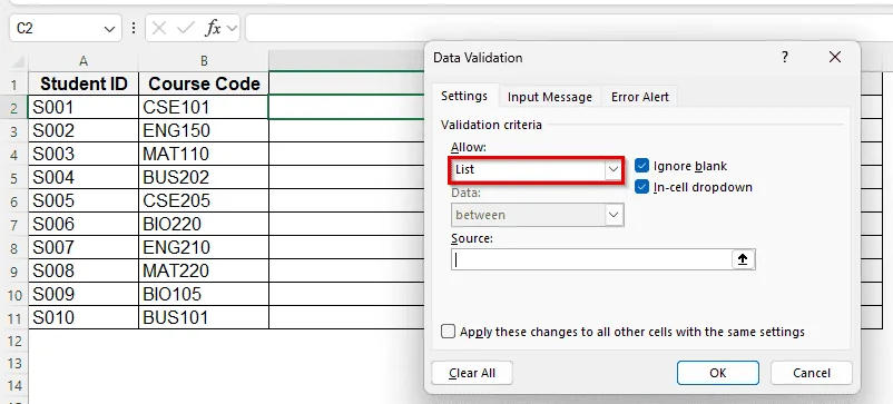 Drop-Down List for Easy Lookup Selection