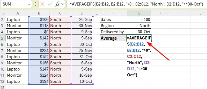Using AVERAGEIFS to Apply Multiple Criteria