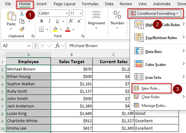 Format Based on Numerical Values in Another Column (Equal, Greater Than, and Less Than)