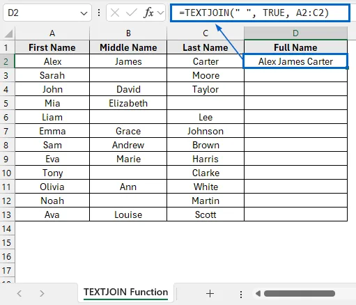 Combine Columns Easily Using the TEXTJOIN Function