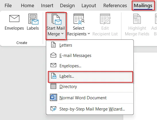 Using Word Mail Merge with Excel Data
