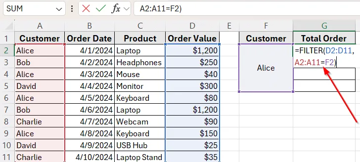 Use the FILTER Function to Return All Matching Values