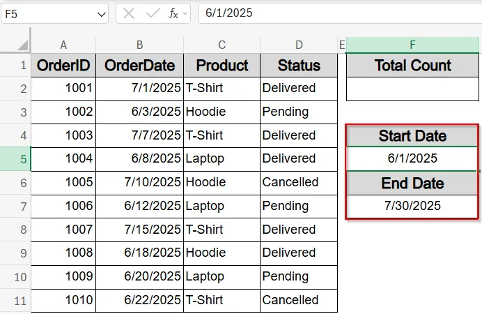 Count Data Within a Dynamic Date Range and Specific Criteria