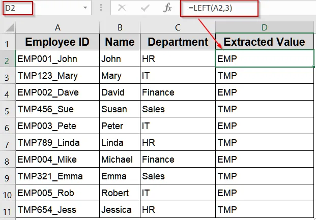 Extract the First Three Characters Using LEFT Function