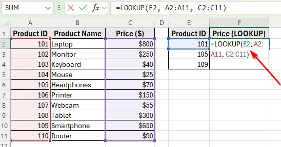 Using the LOOKUP Function in Excel