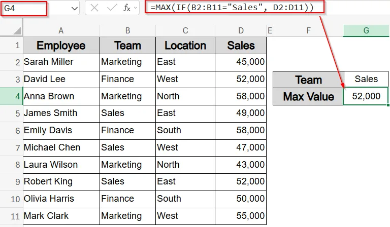 Find Max Value with Single or Multiple Conditions Using Max and IF Functions