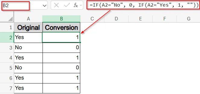 Make Yes 1 and No 0 Using IF Function