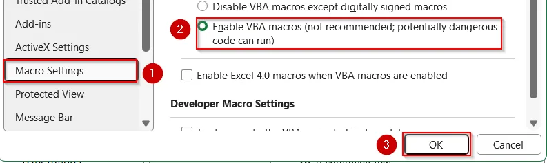 Enable Macros in Trust Center
