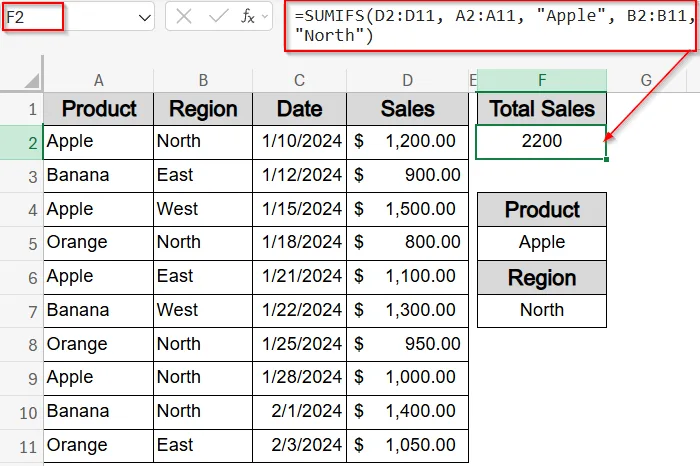 Use SUMIFS Function with Multiple Criteria in a Vertical Dataset