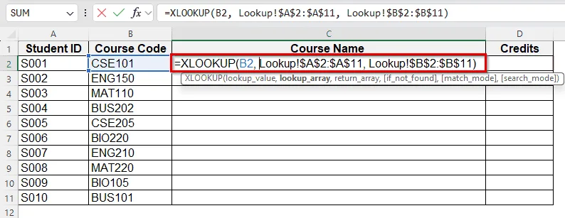 Create a Lookup Table using XLOOKUP Function